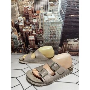 Birkenstock Arizona Women 39 US 8 Washed Metallic Rose Gold Two Strap Sandals